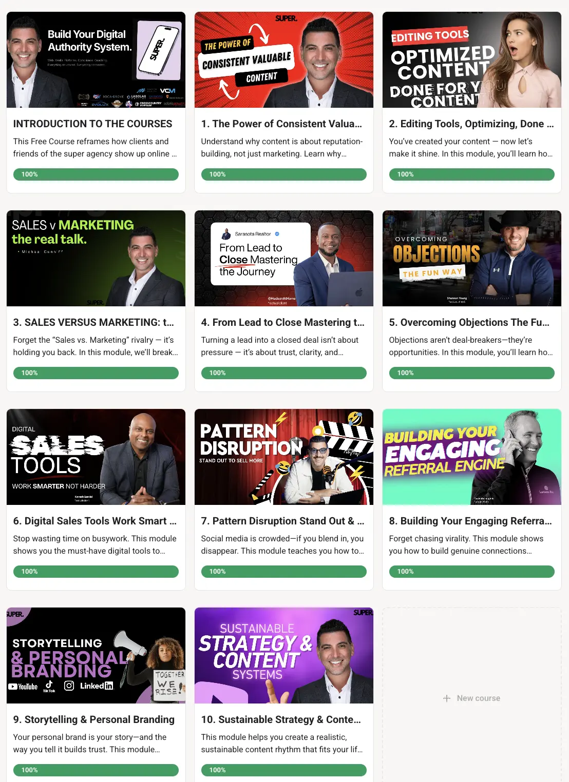 Free marketing courses available inside the Authority Lab